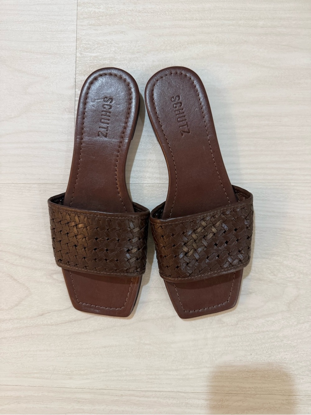 SCHUTZ Brown Woven Slide Mules